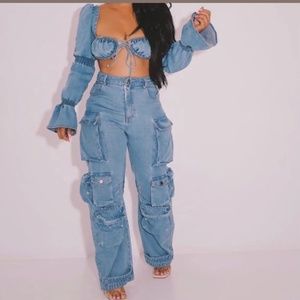 Cargo Two Piece Denim Set